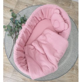 Łóżko wiklinowe z wyposażeniem dla dziecka - stary róż, Ourbaby®