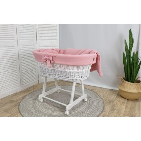 Łóżko wiklinowe z wyposażeniem dla dziecka - różowe, Ourbaby®