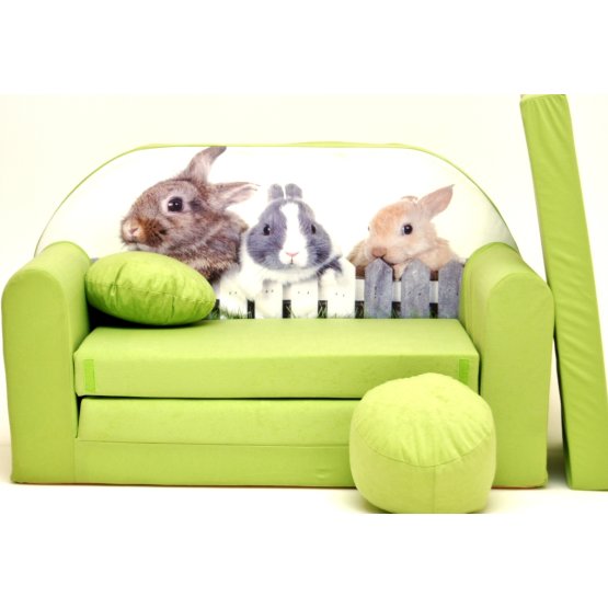 Sofa dla dzieci Króliki - zielona