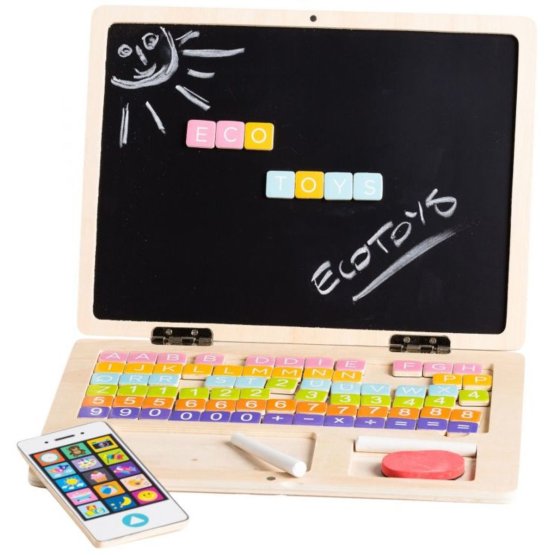 Dziecięcy drewniany laptop z tablicą magnetyczną