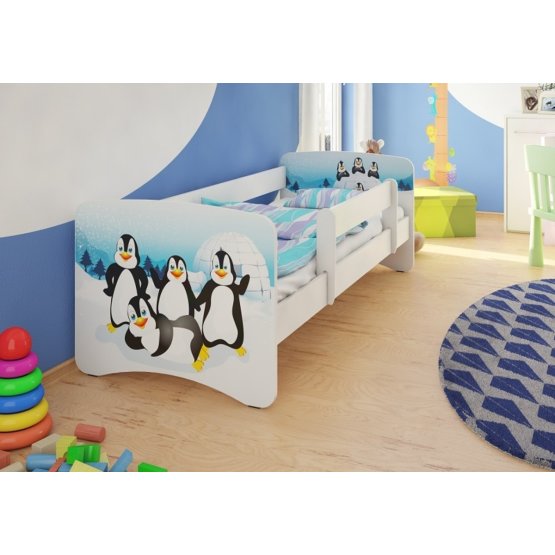 Łóżko dla dziecka z barierką - Pingwiny