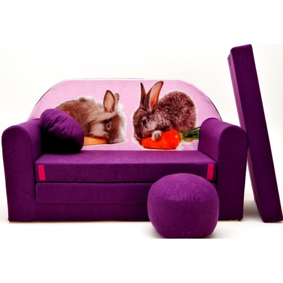 Sofa dla dzieci Króliczki, fioletowa