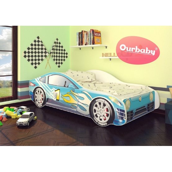 Łóżko Ourbaby Niebieskie auto + materac gratis
