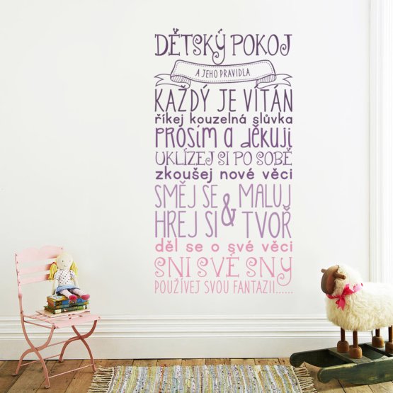 Dekoracja na ścianę - Regulamin pokoju dziecięcego - różowa