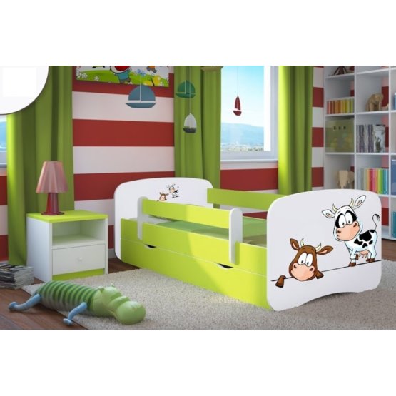 Łóżko dla dziecka z barierką Ourbaby - Krówki - zielone
