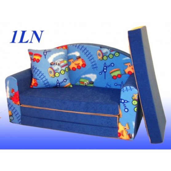 Sofa dla dzieci pociągi - niebieska 1LN