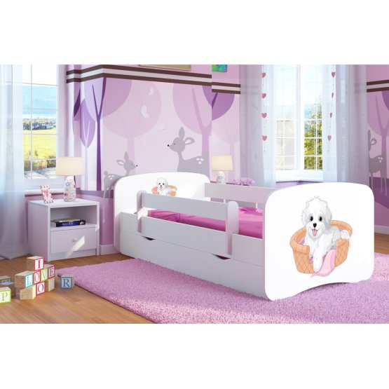 Łóżko dla dziecka z barierką Ourbaby - Piesek - białe