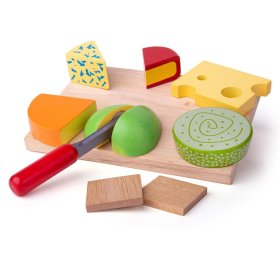 Bigjigs Toys Zestaw drewnianych serów spożywczych na talerzu, Bigjigs Toys