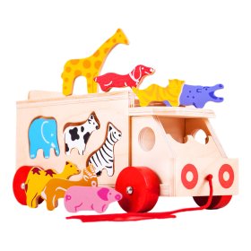Bigjigs Toys Drewniany samochód ze zwierzętami, Bigjigs Toys
