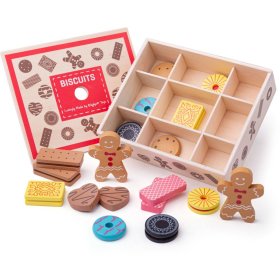 Pudełko na zabawki Bigjigs z drewnianymi ciasteczkami, Bigjigs Toys