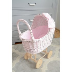Wysoki wiklinowy wózek dla lalek - różowy, Ourbaby®