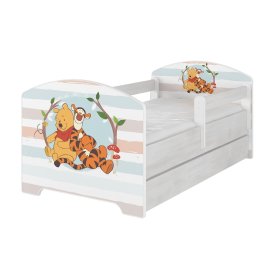 Dziecięca łóżko z bariera - Miś Puchatek i tygrys - dekoracje norweski sosna, BabyBoo, Winnie the Pooh