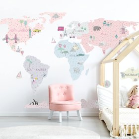 Naklejka ścienna Mapa świata - różowa